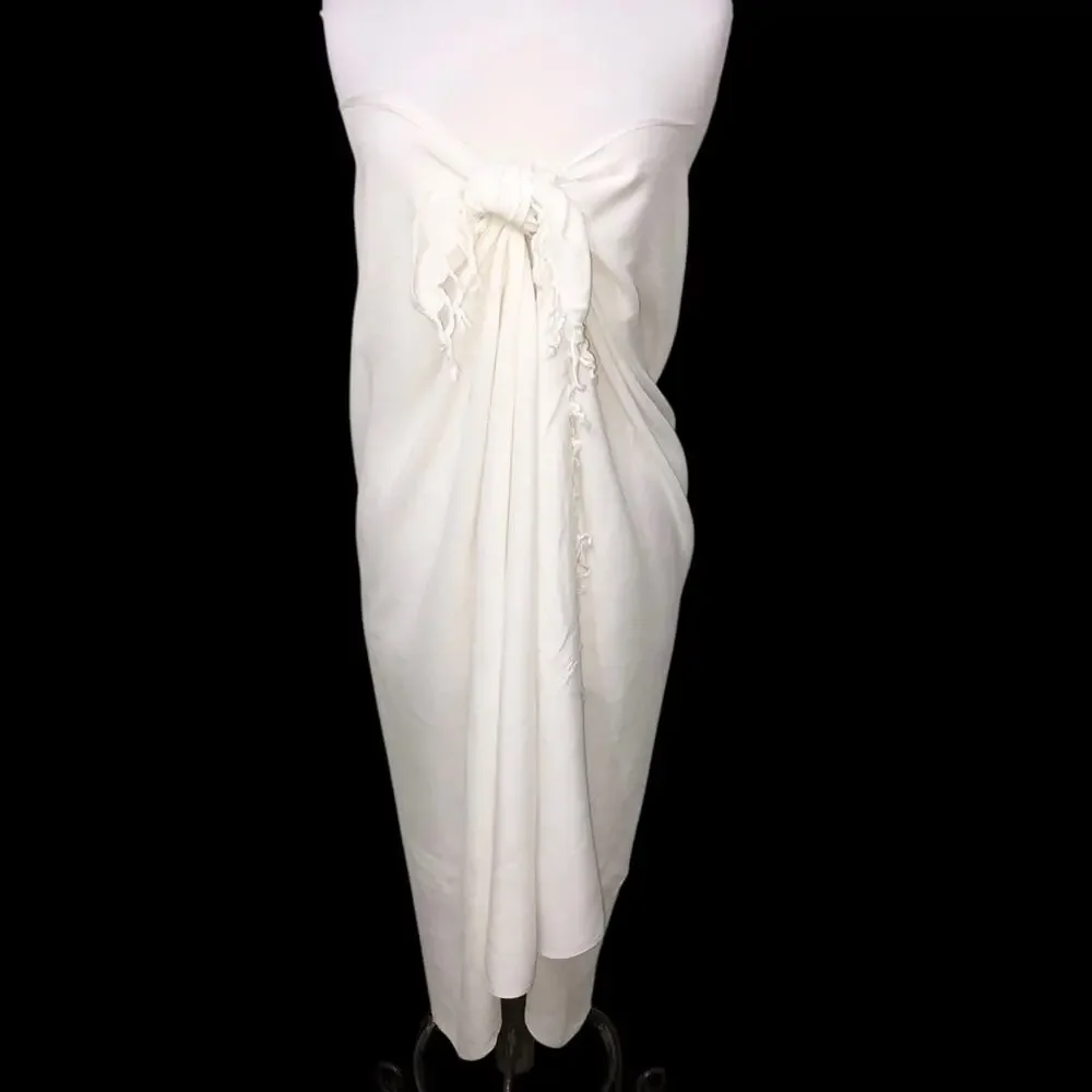 Sun 'n' Sand White Sarong with Fringe One Size